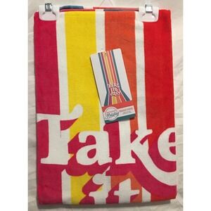 Destination Holiday Take It Easy Retro Striped 100% Cotton Beach Towel 32x62 NEW